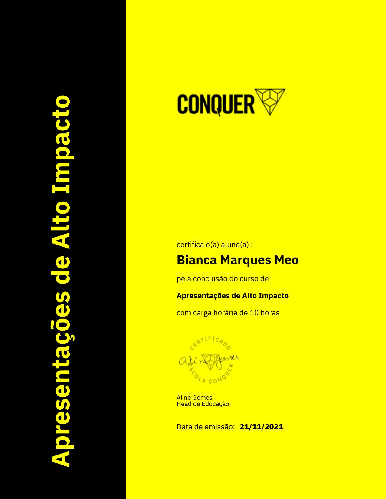 Certificado de Apresentações de Alto Impacto